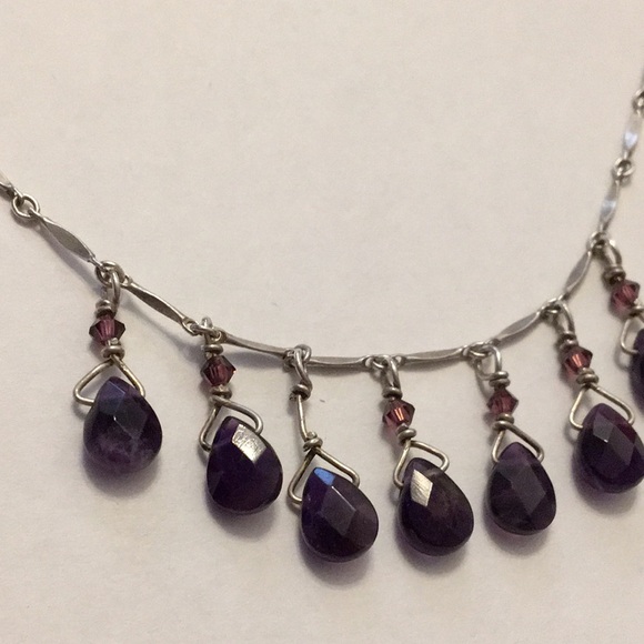 Sterling & Amethyst teardrops vintage artisan necklace - Picture 7 of 16